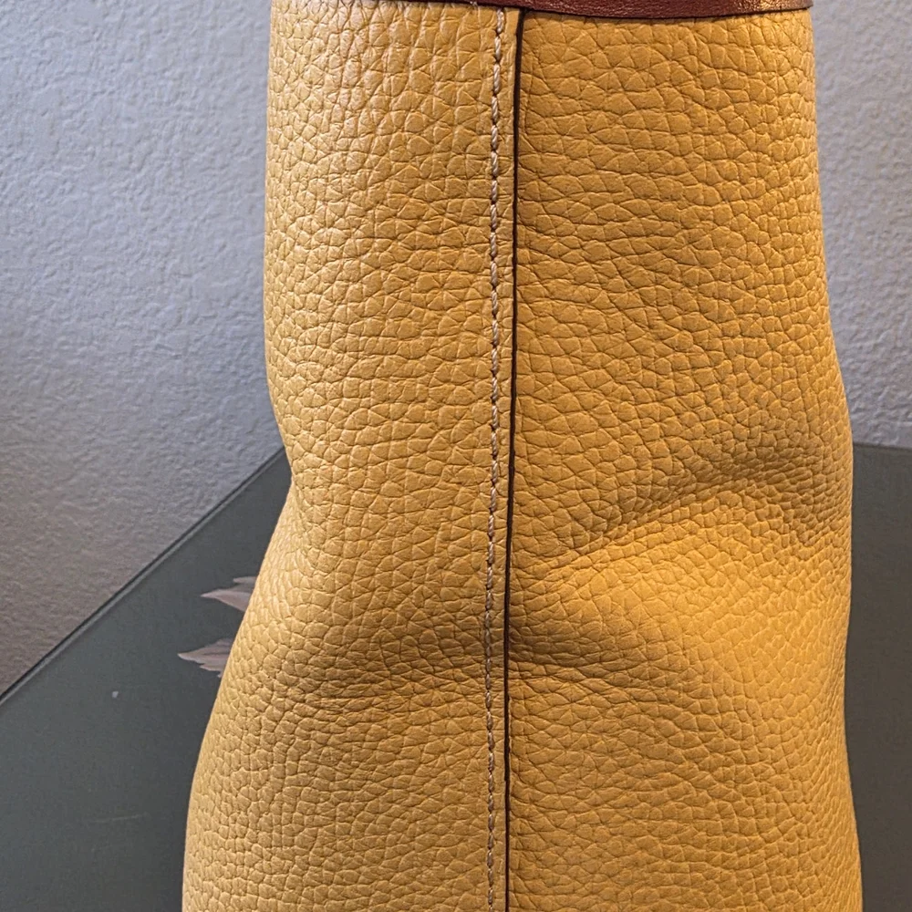 Dooney & Bourke Yellow Pebble Leather Tote with Brown Trim